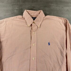 Polo‎ Ralph Lauren Shirt Men Medium Orange White Blue Blake Cotton LongSleeve